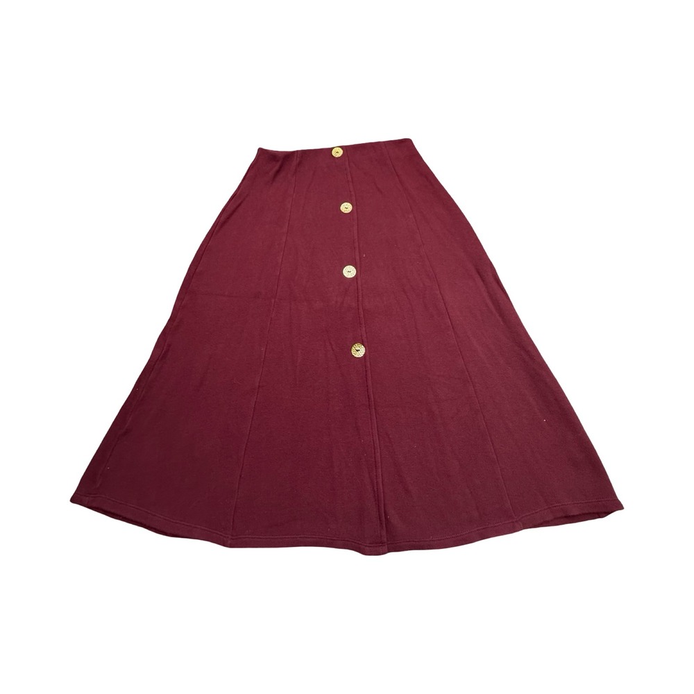 Zara Skirt Womens Medium Burgundy Ribbed Knit Button Front Midi Modest